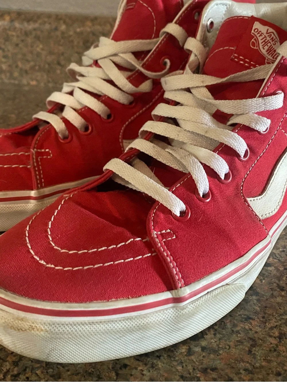 Vans Red High-Top Canvas Sneakers with White Laces